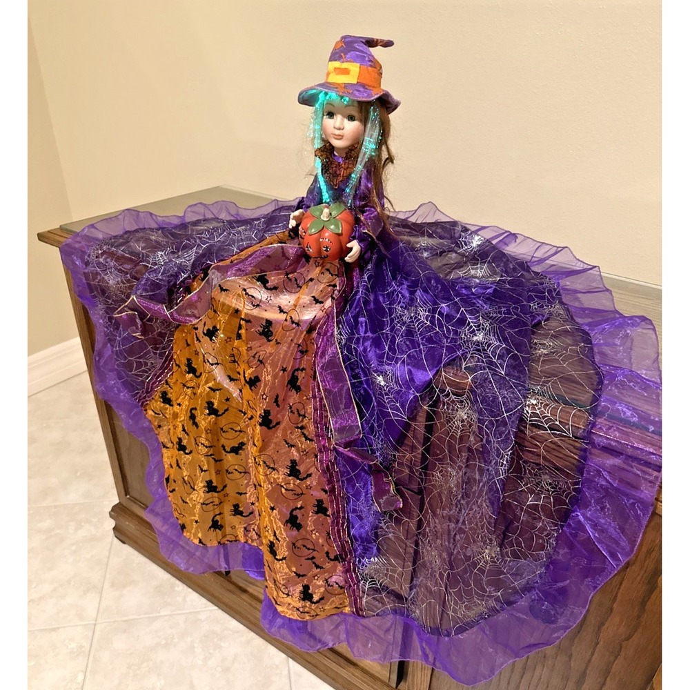 Cracker Barrel Color Changing Fiber Optic Sitting Witch Light Up Halloween Decor - Picture 5 of 11